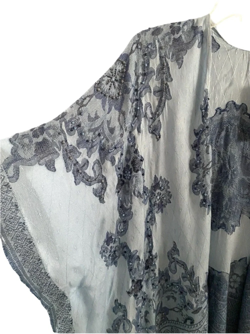 NWT Chico's Indigo Jacquard Ruana Beaded Open Poncho or Cover Up. OS